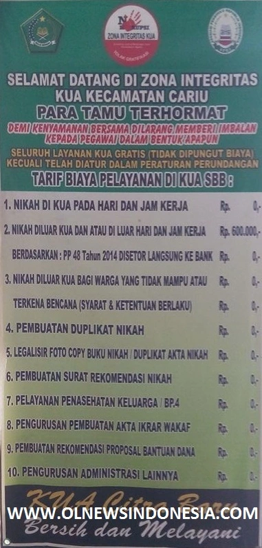 Tarif biaya nikah KUA Cariu