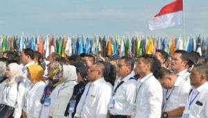 Para rektor dan pimpinan perguruan tinggi se Indonesia menyampaikan Deklarasi Kebangsaan Perguruan Tinggi se-Indonesia Melawan Radikalisme, di Peninsula Island, Nusa Dua, Kabupaten Badung, Provinsi Bali, Selasa (26/9) pagi.