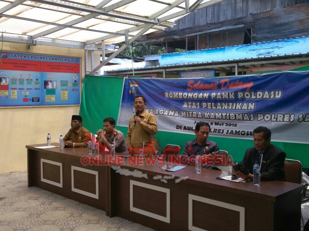 Foto : Bupati Samosir, yang diwakili sekretaris daerah, Jabiat Sagala memberi arahan dan bimbingan kepada para pengurus PAMK Samosir, di Mako Polrea Samosir