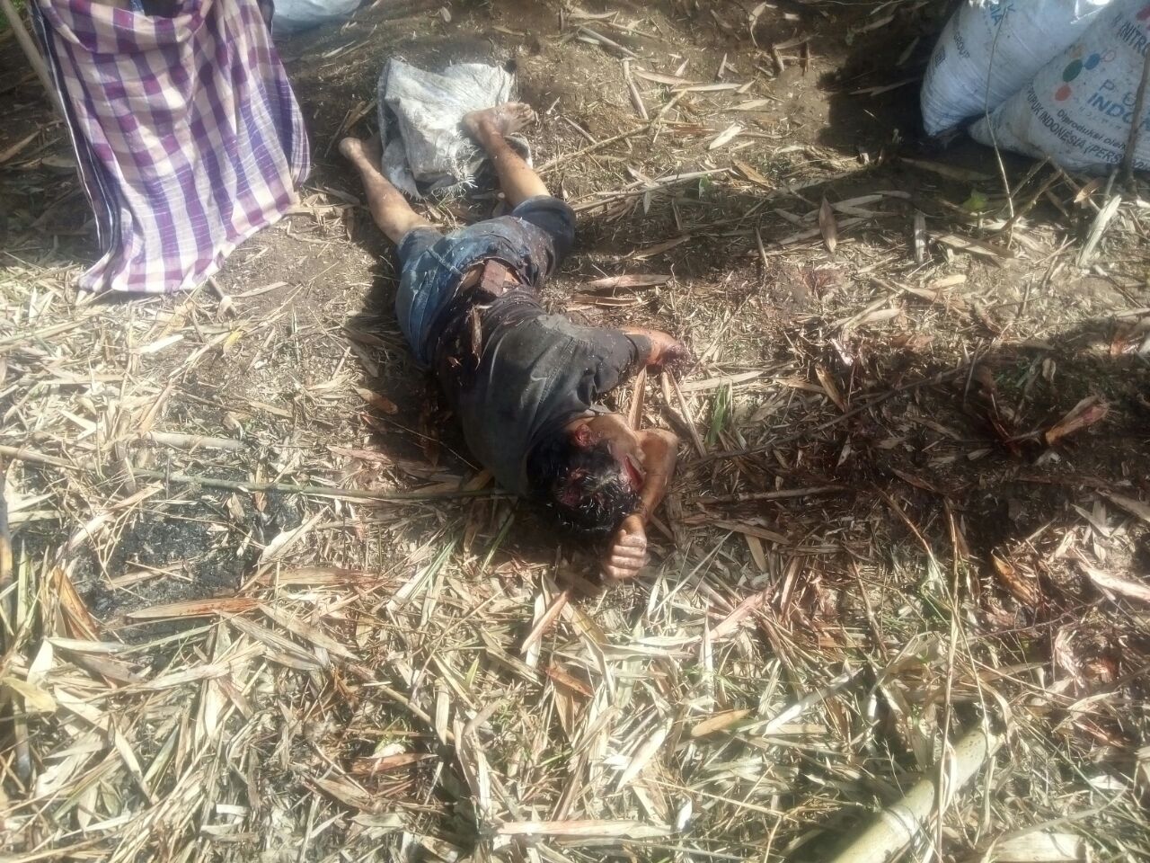 Foto : Salah Seorang korban Meninggal di TKP yakni Dalanggit Sitepu akibat duel maut sesama marga sitepu