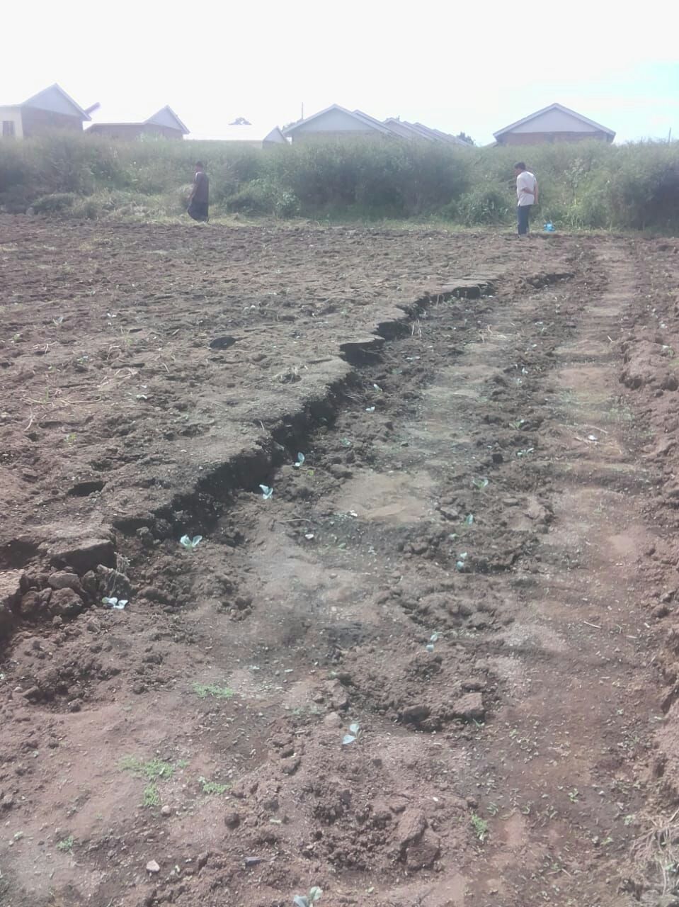 Ket foto : tampak lahan pertanian warga yang rusak tergerus air dari limbah perumahan rekompak desa Kuta Mbelin rabu (30/05)