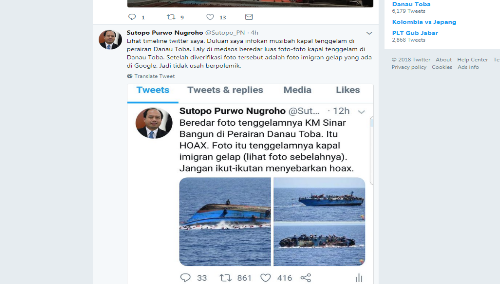 Sempat Beredar Di Internet Foto KM Sinar Bangun Yang Dinyatakan HOAX Kepala Pusat Data dan Informasi BNPB Sutopo Purwo Nugroho