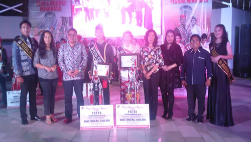 Pemenang Putera Puteri Pesona Minahasa 2018 bersama Kadis, Sekdis dan Dewan juri serta pemegang gelar 2017