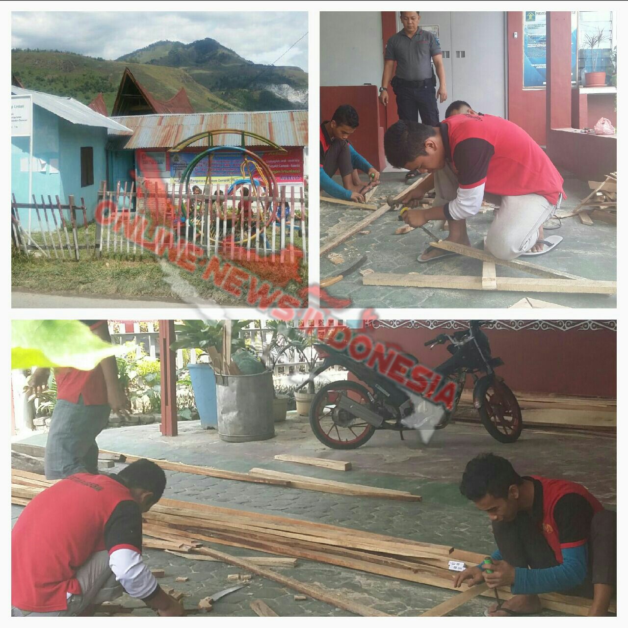 Foto : warga binaan atau yang disebut "Pasukan Merah Putih Narapidana Bhakti Bagimu Negri", memperbaiki Pagar PAUD Sait nihuta Samosir