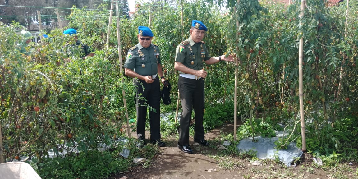 Ket foto : Mayjen TNI Rudi Yulianto saat meninjau kebun prajurit nya di sela sela kegiatan kunjungan kerja ke kantor Subdenpom I /2-1 Tanah Karo, Jumat (19/10) 2018