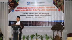 Bupati Karo Terkelin Brahmana SH saat memberikan sambutan nya acara Sosialisasi Program Pelestarian Nilai Budaya Aceh Dan Sumatera Utara di Hotel Sibayak Berastagi, Kamis (21/02) 2019