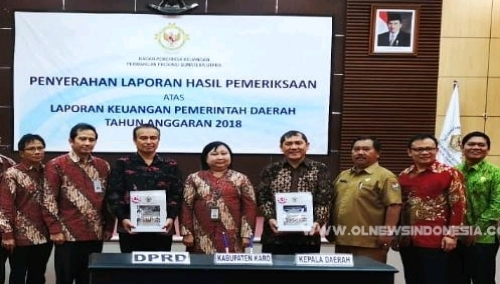 Ket foto : Bupati Karo Terkelin Brahmana SH didampingi, Sekda Kab Karo Drs Kamperas Terkelin Purba dan Wakil Ketua DPRD Karo Efendi Sinukaban saat berada di kantor BPK Medan, Selasa (28/05) 2019