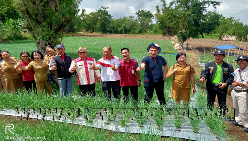 Kepala Perhiptani, para Penyuluh Pertanian dan produsen benih dan pupuk di lokasi pengembangan veritas Bawang Merah jenis "Lansuna"