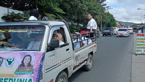 Ket foto  : konvoi memperingati hari AIDS sedunia di jalan lintas menuju kota Kabanjahe, Kamis (05/12) 2019 (Ist)