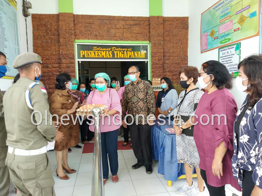 Ket foto : Wakil Bupati Karo Cory Seriwaty Br Sebayang saat memberikan bantuan berupa Gizi kepada petugas kesehatan di Puskesmas Tigapanah Kec.Tigapanah Kab.Karo, Kamis (14/05) 2020 (Ist)