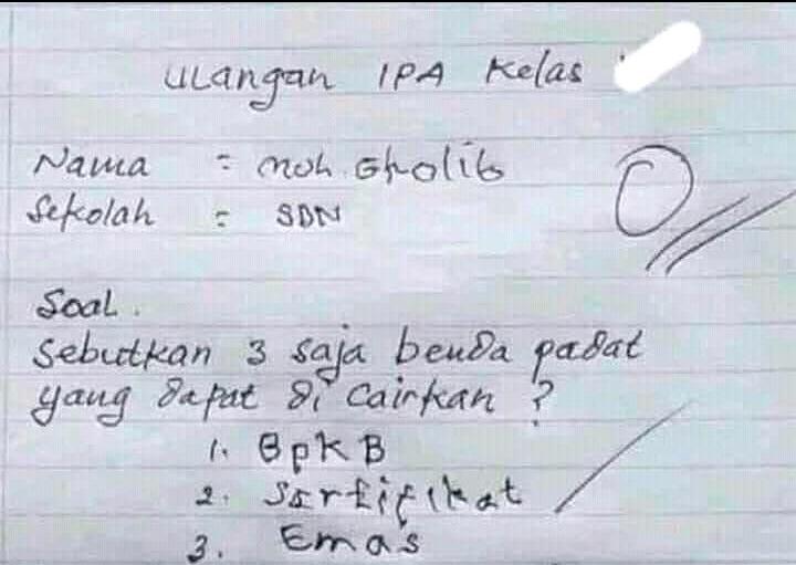 ket poto : Nampak terlihat soal Ulangan Harian siswa yang terlihat jawaban nya mulai tak seperti pada seharus nya.