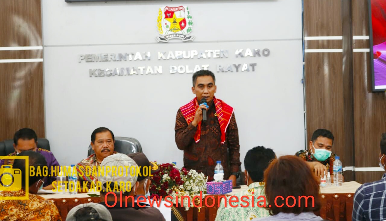 Ket Foto : Wakil Bupati Karo Theopilus Ginting saat memberikan pengarahan dalam acara Rakorpem di kecamatan Dolat Rakyat,Kamis (01/07.2021) _ (Ist).